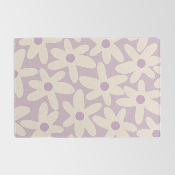 Daisy Time Retro Floral Pattern in Lavender Cream Rug Gallery Image 2