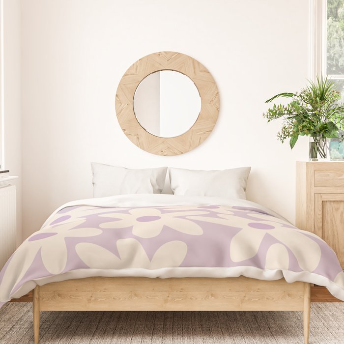 Daisy Time Retro Floral Pattern in Lavender Cream Duvet Cover Gallery Image 3