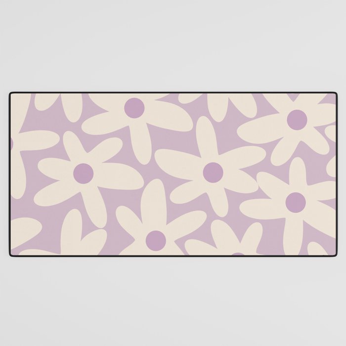 Daisy Time Retro Floral Pattern in Lavender Cream Desk Mat Gallery Image 3
