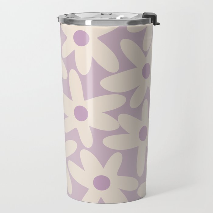 Daisy Time Retro Floral Pattern in Lavender Cream Travel Mug Gallery Image 2