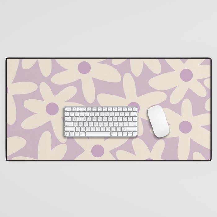 Daisy Time Retro Floral Pattern in Lavender Cream Desk Mat Gallery Image 1