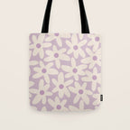 Daisy Time Retro Floral Pattern in Lavender Cream Tote Bag Gallery Image 1