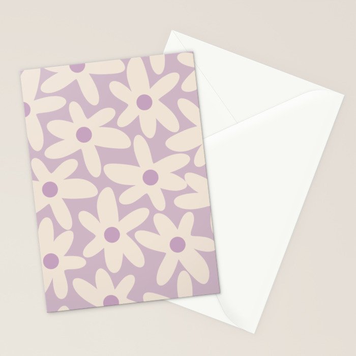 Daisy Time Retro Floral Pattern in Lavender Cream Stationery Card Gallery Image 2