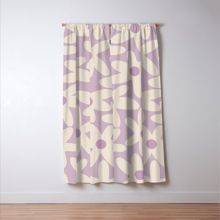 Daisy Time Retro Floral Pattern in Lavender Cream Window Curtain Gallery Image 3