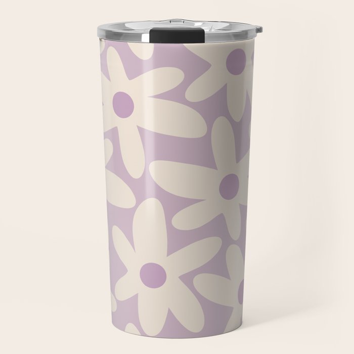 Daisy Time Retro Floral Pattern in Lavender Cream Travel Mug Gallery Image 1
