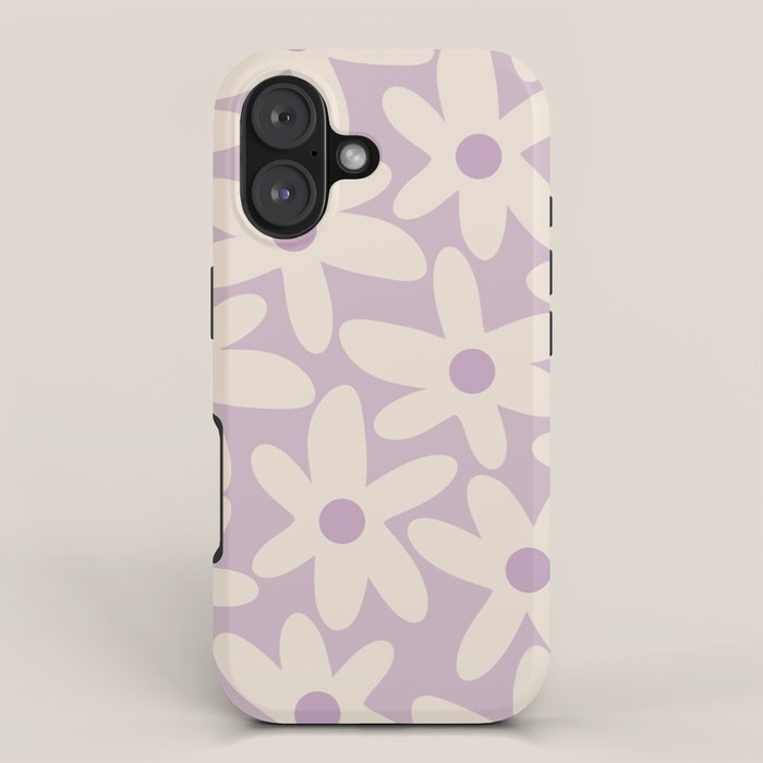 Daisy Time Retro Floral Pattern in Lavender Cream iPhone Case Gallery Image 1