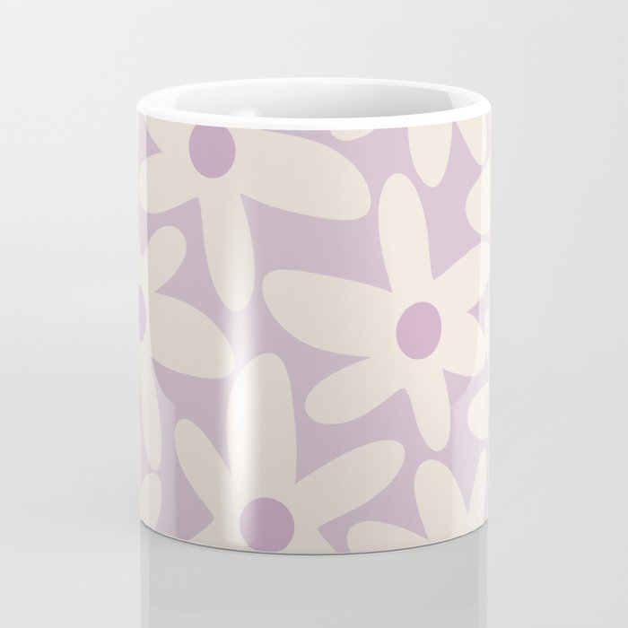 Daisy Time Retro Floral Pattern in Lavender Cream Coffee Mug Gallery Image 4