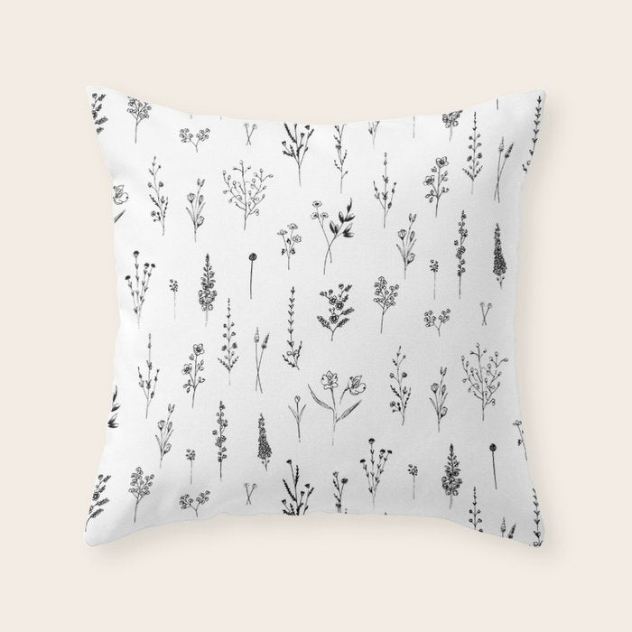 White Wildflowers Pattern Throw Pillow Gallery Image 6
