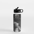 Funny Einstein in Fuzzy Slippers Classic Black and White Satirical Photography - Photographs Water Bottle Gallery Image 1
