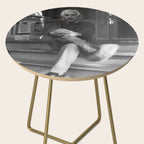 Funny Einstein in Fuzzy Slippers Classic Black and White Satirical Photography - Photographs Side Table Gallery Image 2
