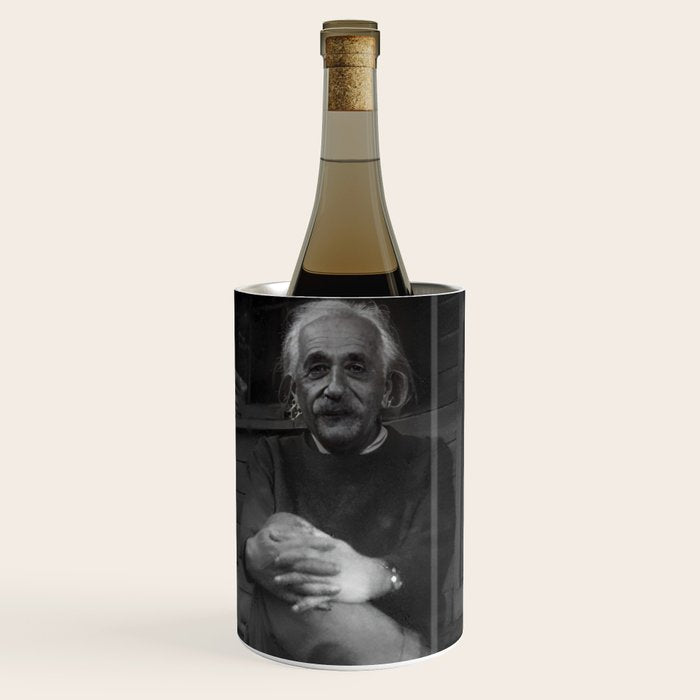 Funny Einstein in Fuzzy Slippers Classic Black and White Satirical Photography - Photographs Wine Chiller Gallery Image 1