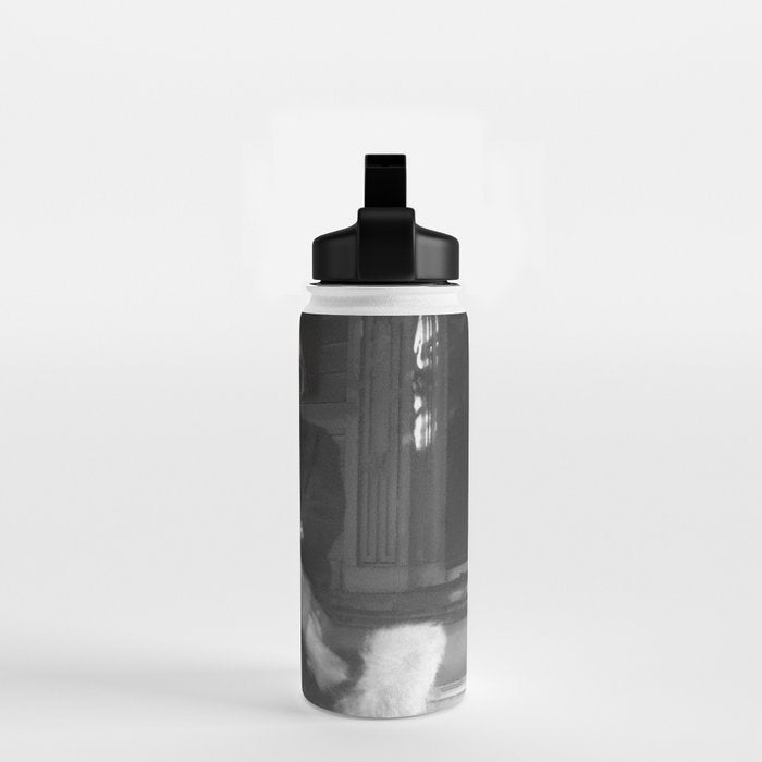 Funny Einstein in Fuzzy Slippers Classic Black and White Satirical Photography - Photographs Water Bottle Gallery Image 2
