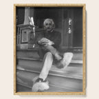 Funny Einstein in Fuzzy Slippers Classic Black and White Satirical Photography - Photographs Serving Tray Gallery Image 1