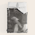 Funny Einstein in Fuzzy Slippers Classic Black and White Satirical Photography - Photographs Duvet Cover Gallery Image 6