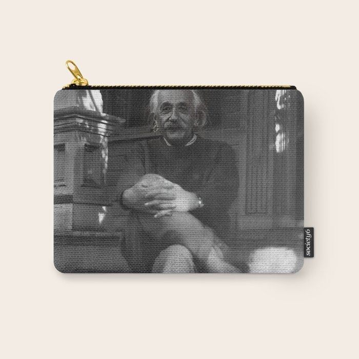 Funny Einstein in Fuzzy Slippers Classic Black and White Satirical Photography - Photographs Carry All Pouch Gallery Image 1