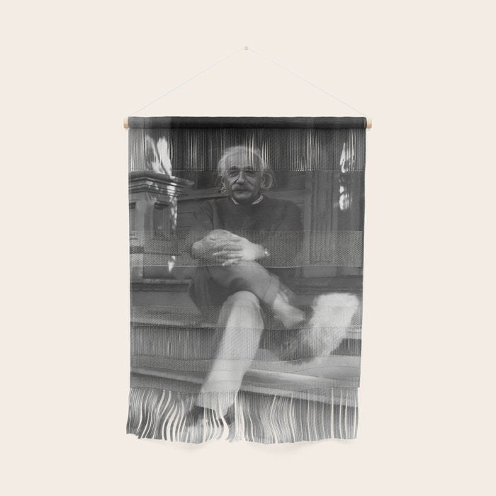 Funny Einstein in Fuzzy Slippers Classic Black and White Satirical Photography - Photographs Wall Hanging Gallery Image 1