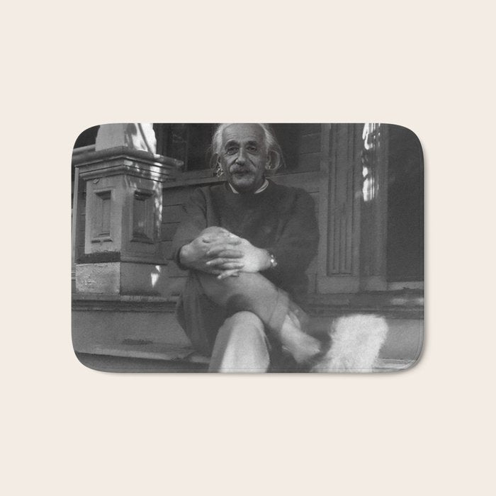 Funny Einstein in Fuzzy Slippers Classic Black and White Satirical Photography - Photographs Bath Mat Gallery Image 1