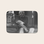 Funny Einstein in Fuzzy Slippers Classic Black and White Satirical Photography - Photographs Bath Mat Gallery Image 1