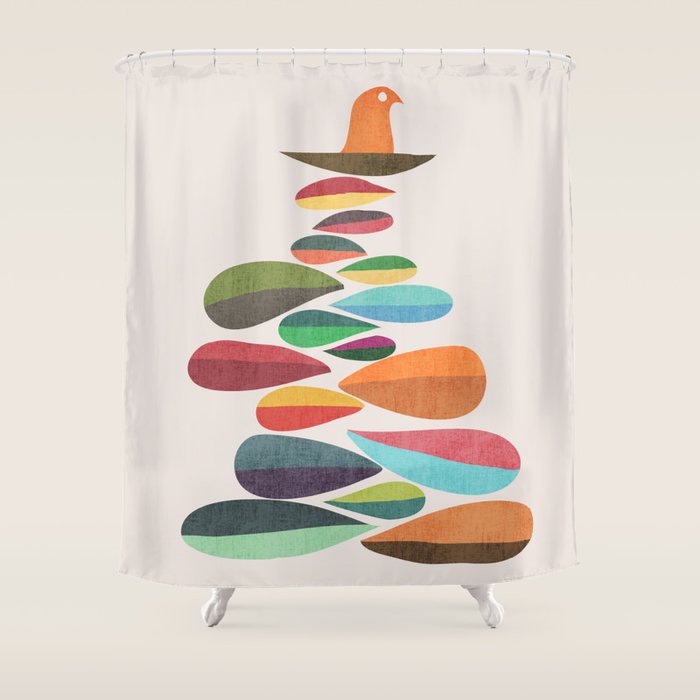 Bird nesting on top of pebbles hill Shower Curtain Gallery Image 1