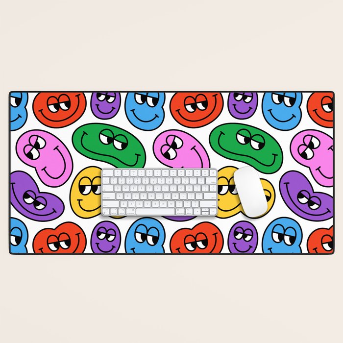 Funny happy face cartoon art pattern Desk Mat Gallery Image 1