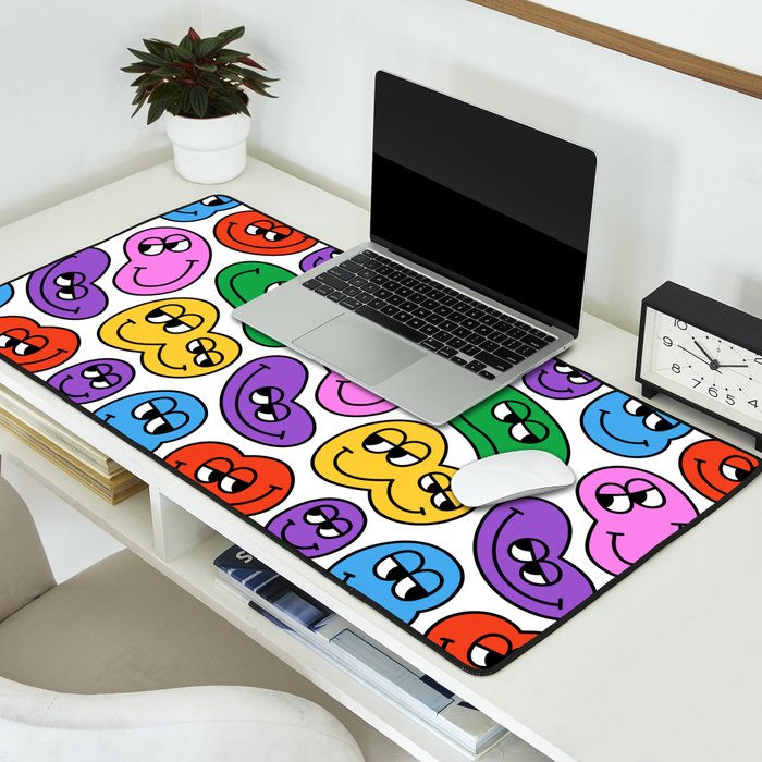 Funny happy face cartoon art pattern Desk Mat Gallery Image 2