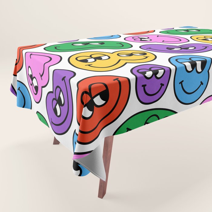 Funny happy face cartoon art pattern Tablecloth Gallery Image 1