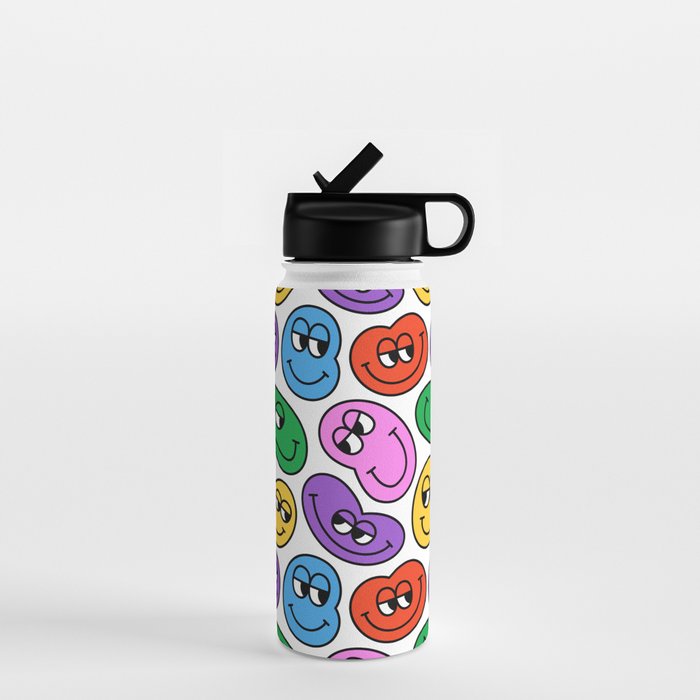 Funny happy face cartoon art pattern Water Bottle Gallery Image 1
