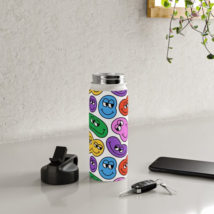 Funny happy face cartoon art pattern Water Bottle Gallery Image 4