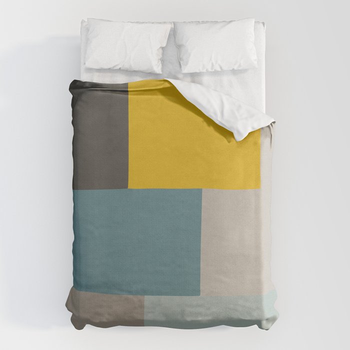 Teal Mustard Gray Modern Patchwork  Duvet Cover Gallery Image 6