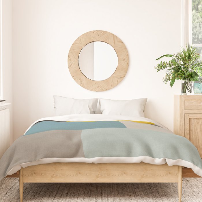 Teal Mustard Gray Modern Patchwork  Duvet Cover Gallery Image 3