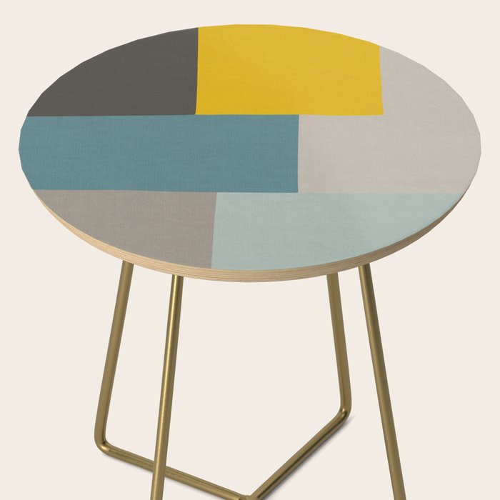 Teal Mustard Gray Modern Patchwork  Side Table Gallery Image 2