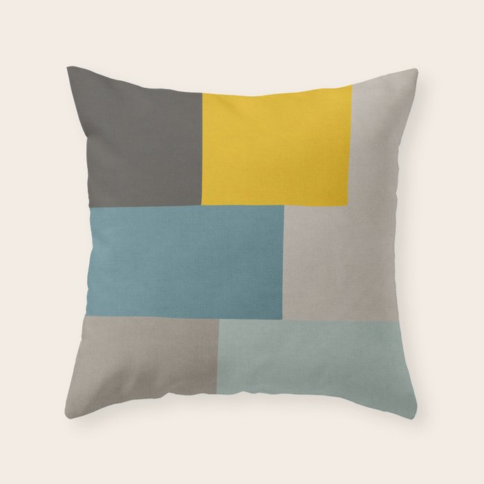 Teal Mustard Gray Modern Patchwork  Throw Pillow Gallery Image 6