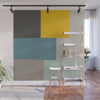 Teal Mustard Gray Modern Patchwork  Wall Mural Gallery Image 1