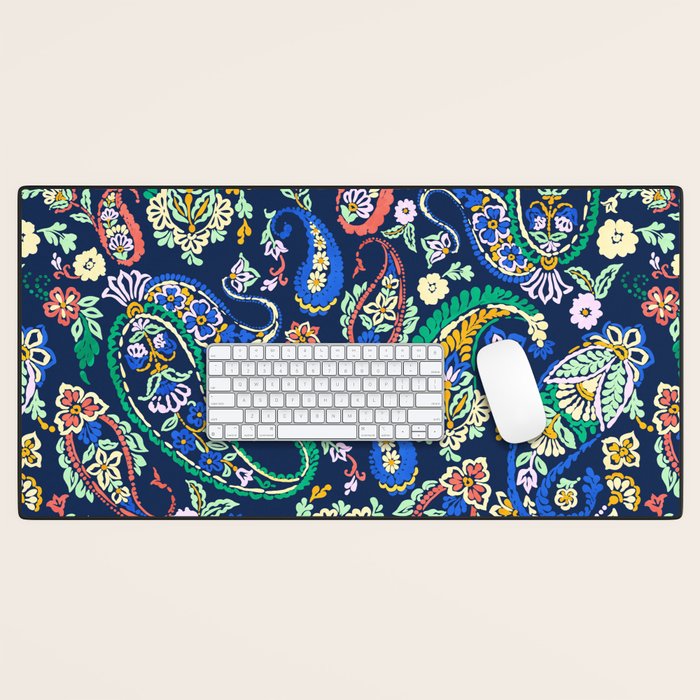 Vibrant paisley print on dark Desk Mat Gallery Image 1