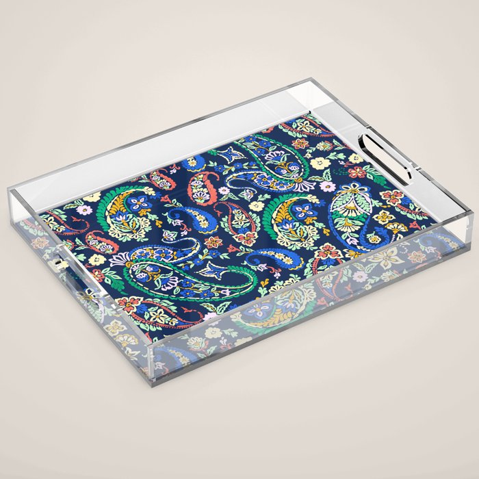 Vibrant paisley print on dark Acrylic Tray Gallery Image 1