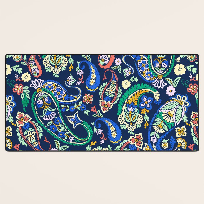 Vibrant paisley print on dark Desk Mat Gallery Image 3