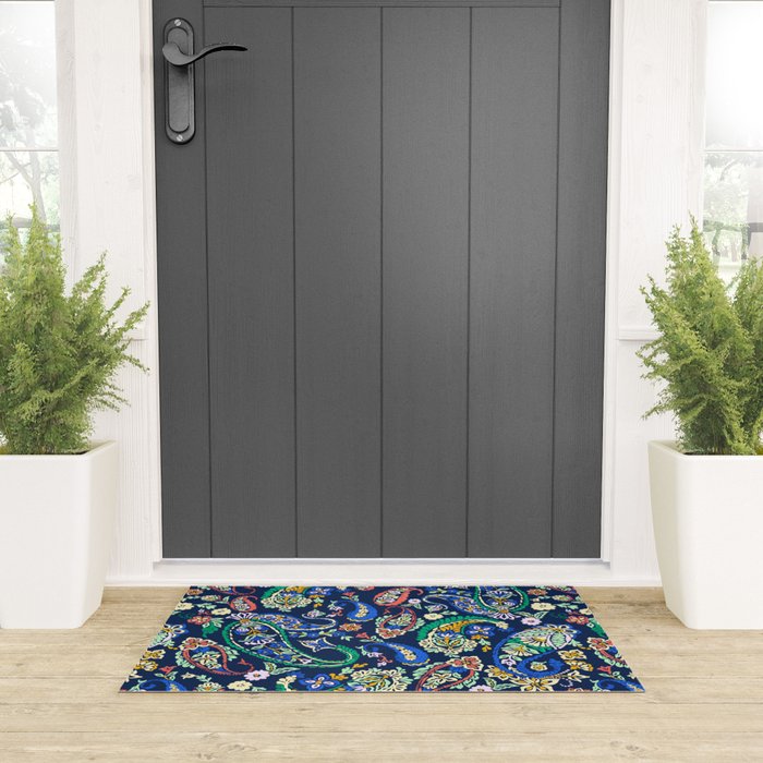 Vibrant paisley print on dark Welcome Mat Gallery Image 3