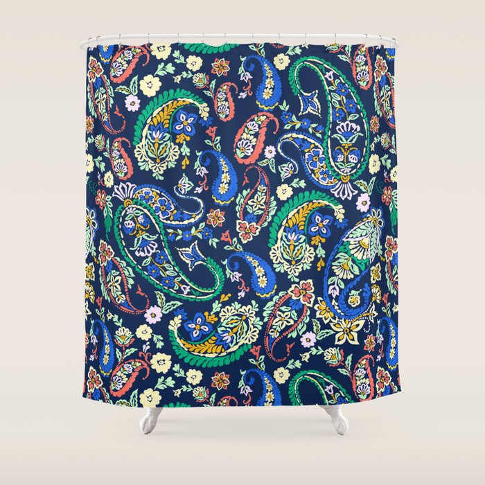 Vibrant paisley print on dark Shower Curtain Gallery Image 1