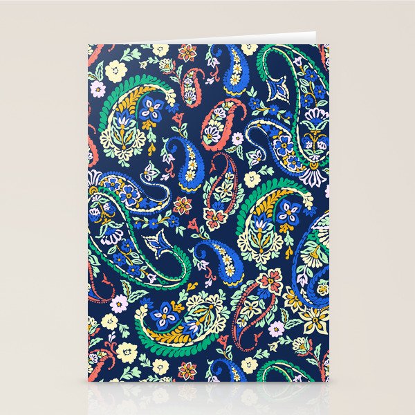 Vibrant paisley print on dark Stationery Card Gallery Image 2