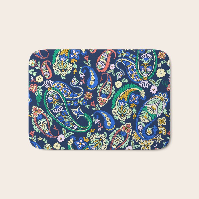 Vibrant paisley print on dark Bath Mat Gallery Image 1