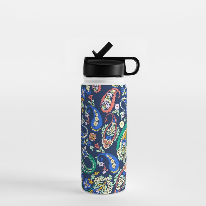 Vibrant paisley print on dark Water Bottle Gallery Image 1
