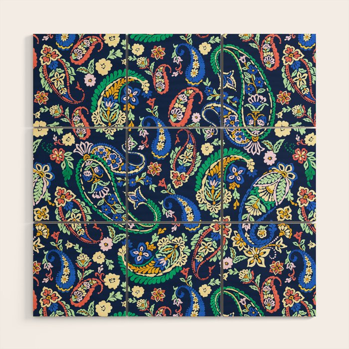 Vibrant paisley print on dark Wood Wall Art Gallery Image 1