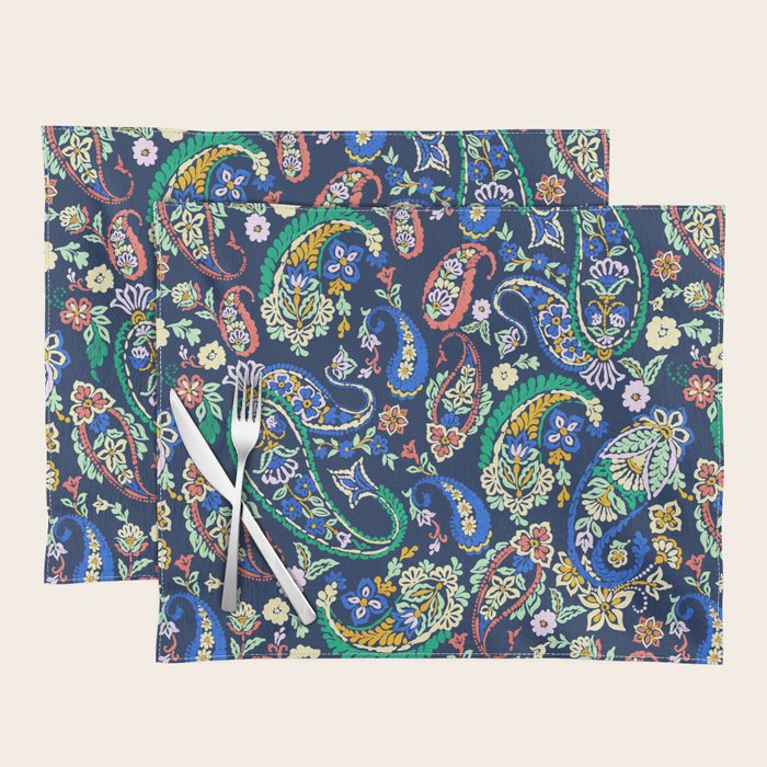Vibrant paisley print on dark Placemat Gallery Image 1