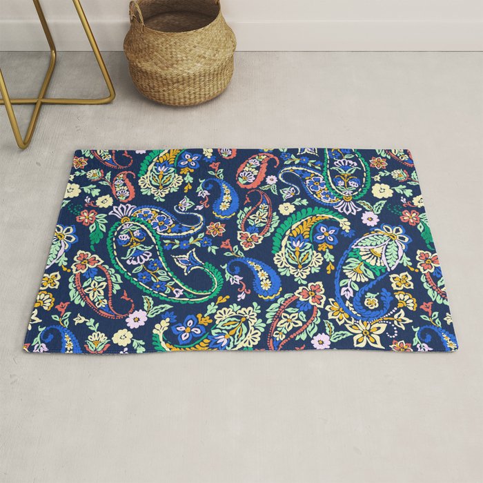 Vibrant paisley print on dark Rug Gallery Image 1