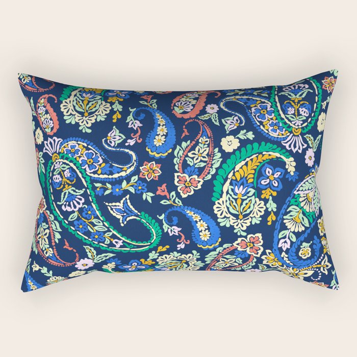 Vibrant paisley print on dark Rectangular Pillow Gallery Image 2