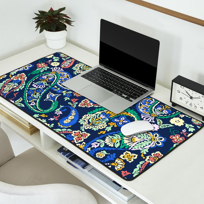 Vibrant paisley print on dark Desk Mat Gallery Image 2