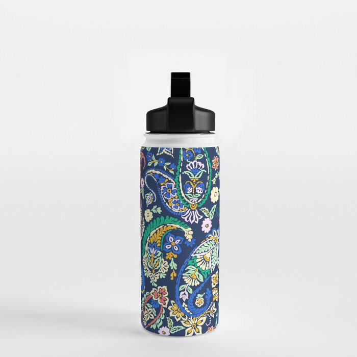 Vibrant paisley print on dark Water Bottle Gallery Image 2