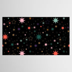 Colorful Starry Night Holiday Pattern on Black Background Tablecloth Gallery Image 2