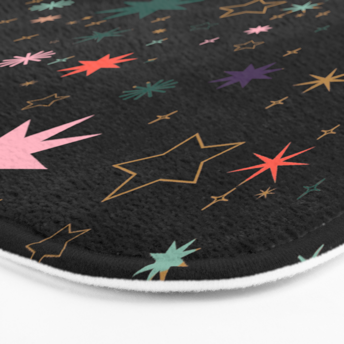 Colorful Starry Night Holiday Pattern on Black Background Bath Mat Gallery Image 3