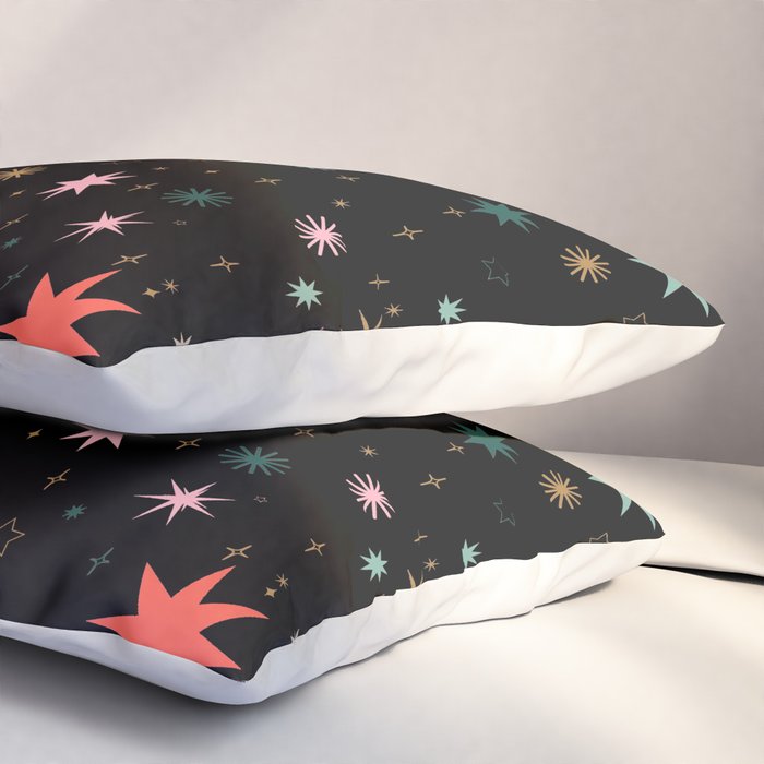 Colorful Starry Night Holiday Pattern on Black Background Pillow Sham Gallery Image 3